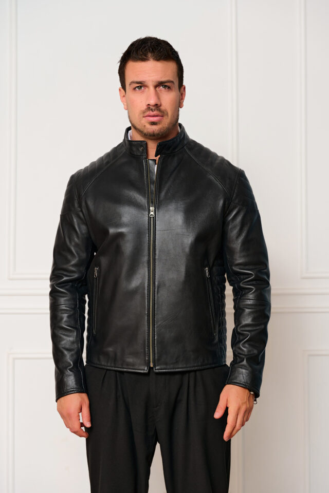 Ανδρικό δερμάτινο μπουφάν biker