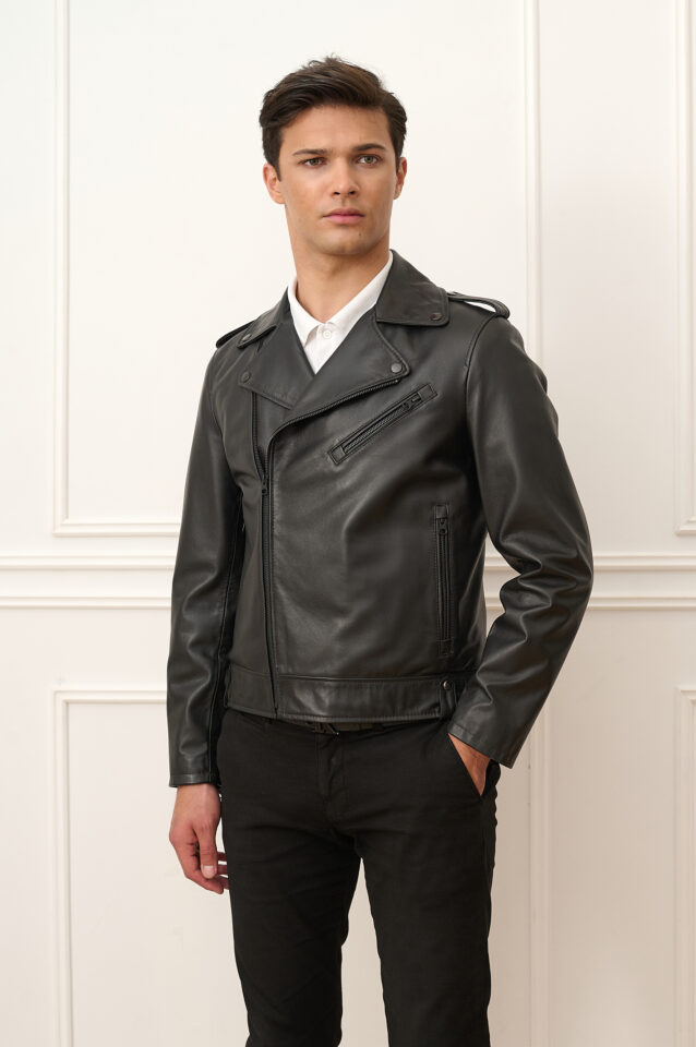 Δερμάτινο perfecto ανδρικό slim fit
