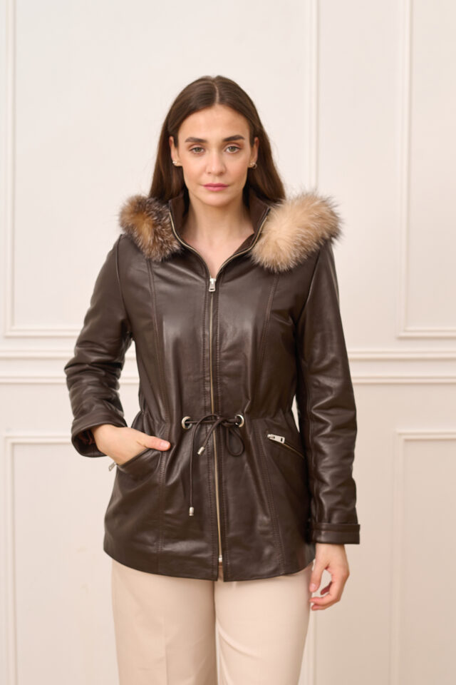 Δερμάτινο parka καφέ