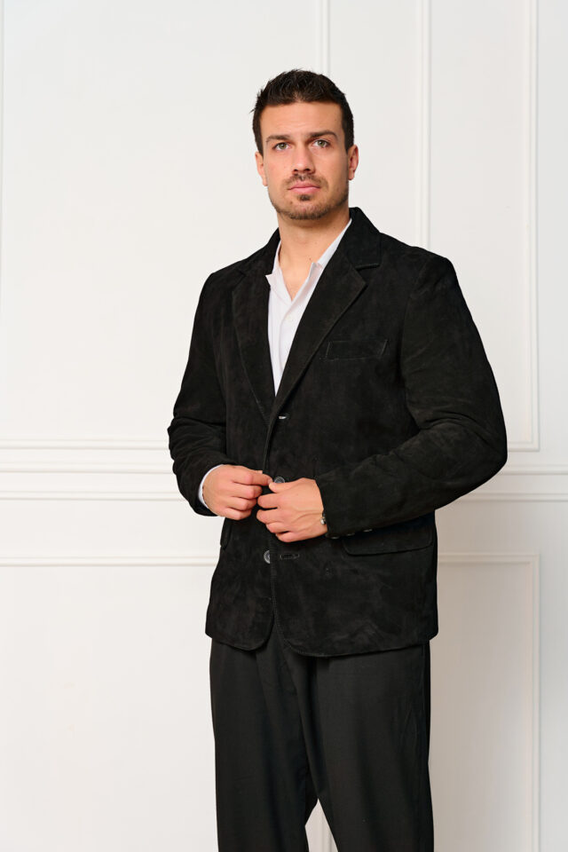 Ανδρικό δερμάτινο σακάκι μαύρο καστώρ